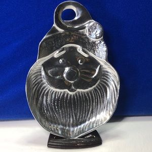 CHRISTMAS PEWTER SANTA CLAUS FACE DISH 9”x6.25” Vintage